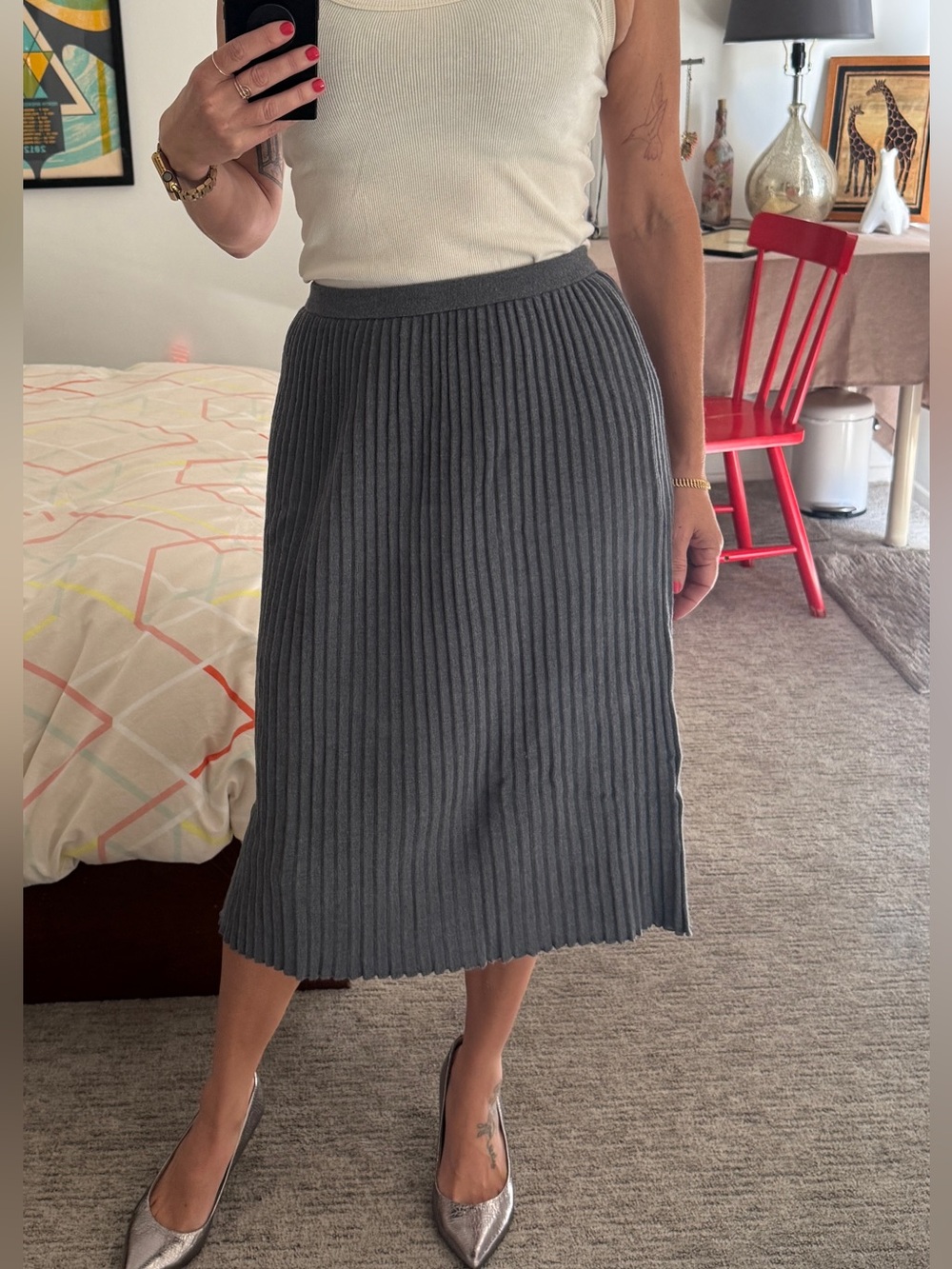 Vintage Dalton NWT Charcoal Grey Wool Ribbed Midi Skirt 6